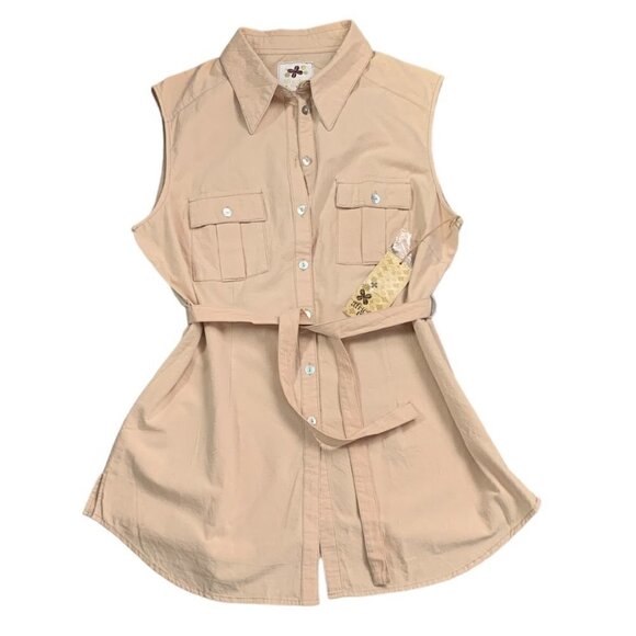 NWT African Mood Cotton Sleeveless Button Up Shirt Dress Tunic XL Beige 133i - Picture 2 of 10